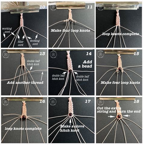 Boho Bracelets Tutorial, Beginner Macrame, Hitch Knot, Micro Macrame Tutorial, Macrame Jewelry Tutorial, Loop Knot, Macrame Bracelet Tutorial, Beaded Macrame, Macrame Bracelet Patterns