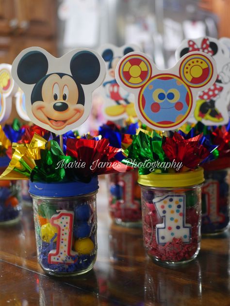 DIY Mickey Mouse Clubhouse centerpieces :] #mickeymouse #firstbirthday #ohtoodles #diy #crafty Mickey Mouse And Friends Centerpieces, Mickey Mouse Clubhouse Centerpiece Ideas, Mickey Party Centerpieces, Mickey Mouse Clubhouse Table Centerpiece, Mickey Clubhouse Centerpieces, Easy Mickey Mouse Centerpiece Ideas, Mickey Mouse Clubhouse Birthday Party Centerpieces, Mickey Mouse Clubhouse Birthday Party Decorations Centerpieces, Mickey And Friends Centerpieces