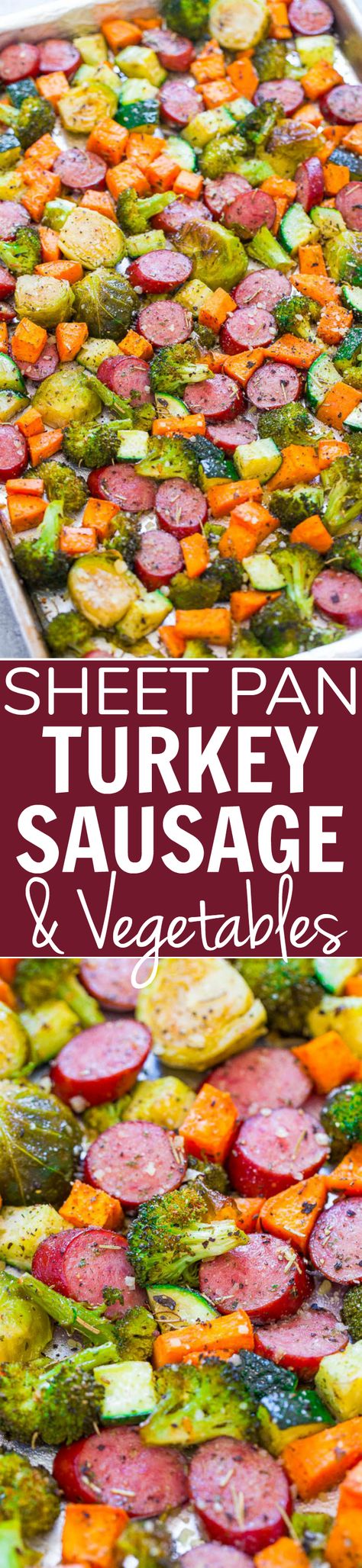 Sheet Pan Turkey Sausage and Vegetables Sheet Pan Turkey, Sausage And Vegetables, Seasoned Veggies, Diy Easy Recipes, Sheet Pan Suppers, Paleo Crockpot, Photo Food, Paleo Lunch, Turkey Sausage