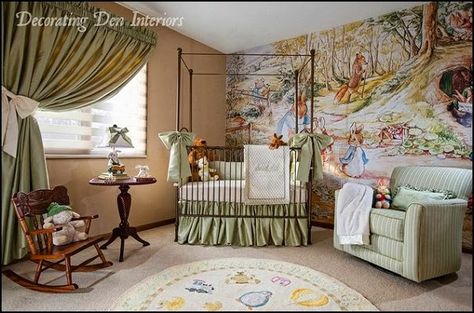 peter rabbit bedroom - decorating peter rabbit theme bedroom - peter rabbit theme room ideas -  Beatrix Potter themed nursery - peter rabbit nursery decorating ideas Beatrix Potter Nursery, Storybook Nursery, Peter Rabbit Nursery, Traditional Nursery, Rabbit Nursery, Nursery Mural, Dream Nurseries, Nursery Room Inspiration, Rabbit Baby