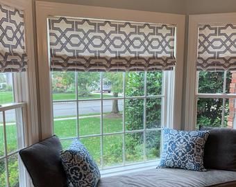 Bay Window Shades, Nursery Valance, Modern Valances, Modern Roman Shades, Faux Roman Shade Valance, Roman Shade Valance, Pink Gold Birthday, Custom Valances, Faux Roman Shades