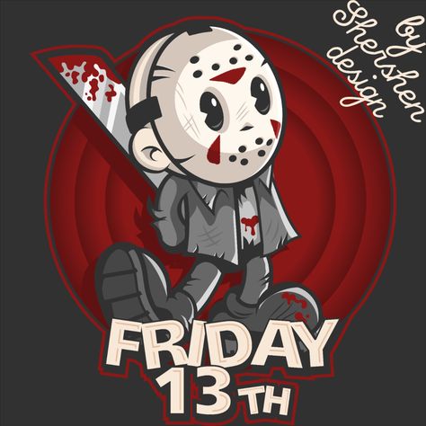 Friday 13th Jason Voorhees Cartoon, 20s Cartoon, Graphic Design Drawing, Horror Cartoon, Friday 13th, Scary Movie Characters, Horror Artwork, Cartoon Artwork, Horror Posters