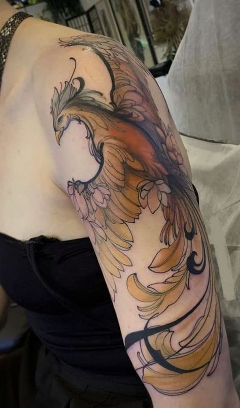 27 Majestic Phoenix Color Tattoo Designs Traditional Phoenix Tattoo, Watercolor Phoenix Tattoo, Phoenix Back Tattoo, Japanese Phoenix Tattoo, Fenix Tattoo, Rising Phoenix Tattoo, Books Tattoo, Phoenix Tattoo Feminine, Dragons Tattoo