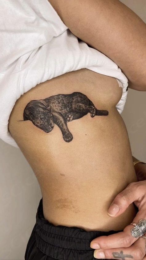 Black Pantera Tattoos, Panther And Cheetah Tattoo, Back Panther Tattoo, Panther Tattoo Aesthetic, Women Animal Tattoo, Feminine Panther Tattoo For Women, Black Animal Tattoos, Black Panther Back Tattoo, My Tattoo Aesthetic