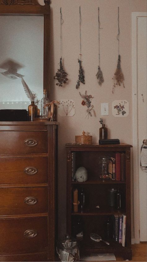 Cozy Academia Aesthetic Room, Dark Forest Aesthetic Decor, Dark Floral Academia Aesthetic, Witch Academia Aesthetic Room, Dark Wood Room Decor Bedroom, Dark Acedamia Wall Decor, Small Academia Bedroom, Dark Acedamia Furniture, Dark Acedima Room