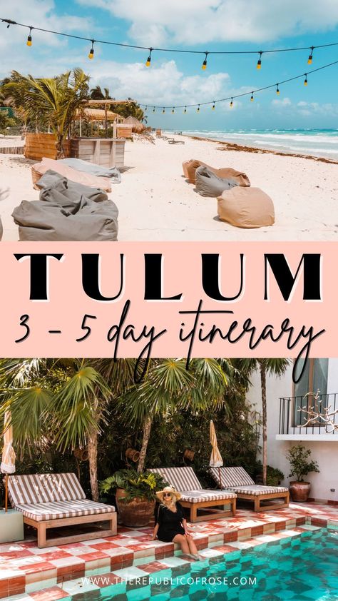 Looking for the perfect 3, 4 or 5 day itinerary for Tulum, Mexico? From the beautiful beaches to the rugged jungles and the turquoise cenotes, Tulum has unbelievable natural beauty. And along the hotel zone, you can find eco-chic hotels, a thriving art and music scene, delicious cuisine and buzzy nightlife. So here’s the ultimate Tulum itinerary! Tulum Vacation, Mexico Honeymoon, Mexico Itinerary, Tulum Travel Guide, Cancun Tulum, Tulum Ruins, Tulum Travel, Tulum Hotels, Mexico Travel Guides