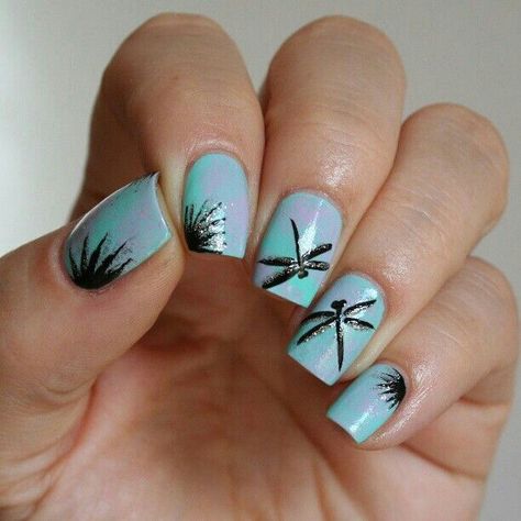 Dragonfly Nails, Dragonfly Nail Art, Hibiscus Nail Art, Sea Nail Art, Ladybug Nails, Butterfly Nail Designs, Foot Nail, Animal Nail Art, Summer Toe Nails