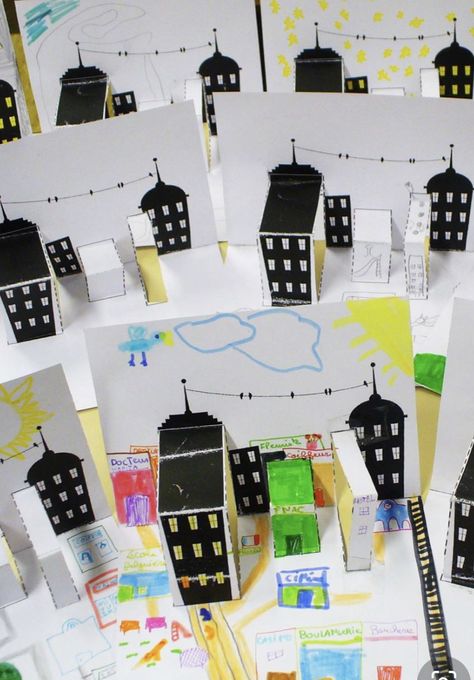 Paper City, D Images, Elementary Art Projects, Camping Art, Paper Houses, Childrens Crafts, Pop Up Cards, Elementary Art, Childrens Art