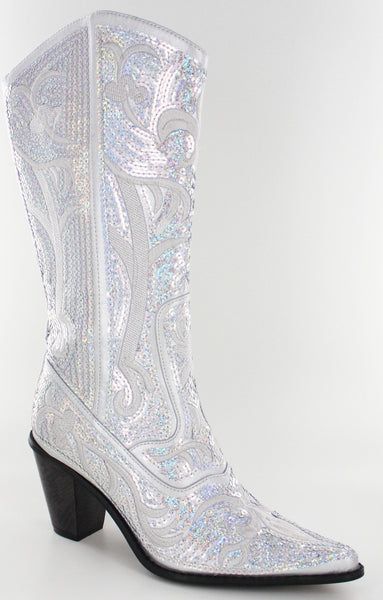 Bling Boots, Cowgirl Boots Wedding, Classic Black Boots, Shiny Boots, Country Shoes, Cowgirl Look, White Cowboy Boots, Sequin Boots, Wedding Shoes Comfortable