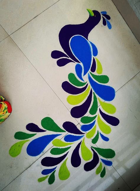 Peacock Rangoli Design Images (Peacock Rangoli Kolam Ideas) - 2022 Rangoli Ideas Simple And Easy, Beautiful Rangoli Designs Latest Peacock, Rangoli Peacock Design Easy, Rangoli Designs Pickock, Rangoli Welcome Designs, Rangoli Pickock, Peackok Rangoli Design, Rangoli Designs Essay, Peacock Simple Rangoli