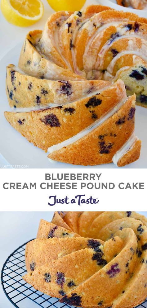 Blueberry Cream Cheese Pound Cake, Gooey Desserts, Cheese Pound Cake Recipe, Lemon Blueberry Pound Cake, Lemon Blueberry Bundt Cake, Lime Pound Cake, Cream Cheese Bundt Cake, Cream Cheese Pound Cake Recipe, Blueberry Bundt Cake