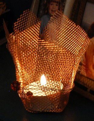 I love copper and mesh anything. this would be good as a centerpiece :) Mesh Crafts, Mesh Lighting, Candles Decor, Low Budget Wedding, Outdoor Wedding Dress, Glass Votive Holders, Mini Craft, Candle Inspiration, Candle Light