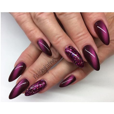 Purple nails Purple Autumn Nails, Bordeaux Nails, Purple Glitter Nails, Magnetic Nails, Her Nails, Cat Eye Nails, Autumn Nails, Floral Nails, Creative Nails