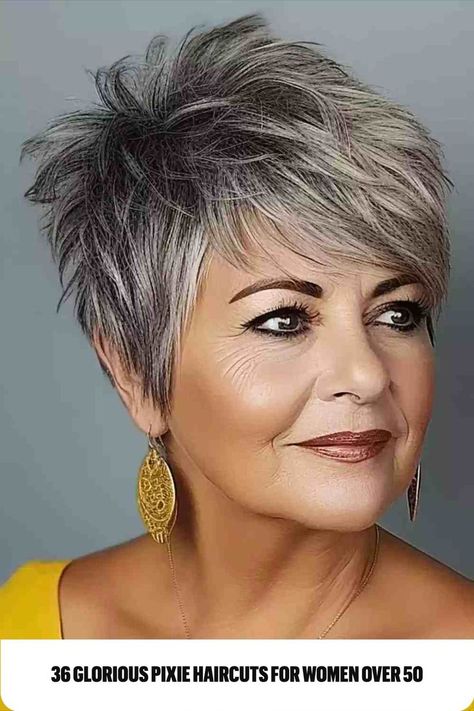 Ageless Pixie Cut with Elegance for a Woman Aged 50 Long Pixie Cut, Short Spiky Haircuts, Short Spiked Hair, Short Sassy Haircuts, Funky Short Hair, Short Spiky Hairstyles, Short Silver Hair, Short Hair Pixie Cuts, Spiky Hair