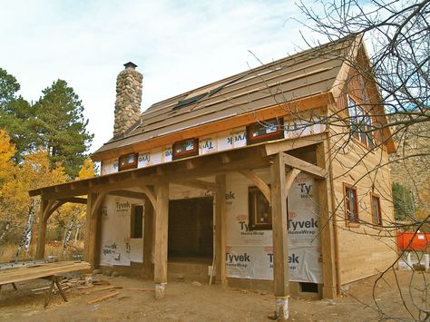 timber frame cottage | deboever timber frame cabin timber frame cabin in rustic colorado Small Timber Frame House Plans, Tiny Timber Frame House, Timber Frame Tiny House, Timber Frame Cabin Plans, Tiny Timber Frame, Timber Frame Home Plans, Timber Frame Plans, Timber Frame Porch, Small House Architecture