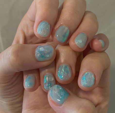 Jelly Look Nails, Nail Art Blue, Euphoria Nails, Aurora Nails, Funky Nail Art, Pretty Gel Nails, Nails Blue, Kawaii Nails, Trendy Nail Design