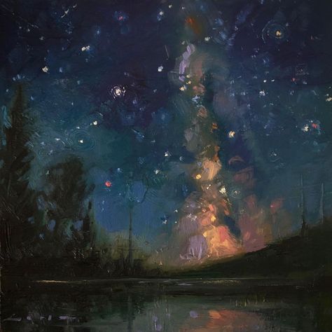 Chris Long, Night Sky Art, Long Painting, Night Sky Painting, Astronomy Art, Daily Painters, Star Painting, Sky Painting, Impasto Painting