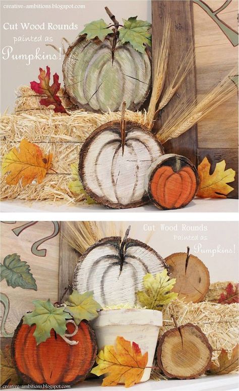 For next Halloween you can use wood slices, and color them as pumpkins. It will be effective detail for this important holiday. You’re children will be very satisfied and happy, believe me! Wood Slices Ideas, Fall Wood Crafts, Wood Slice Crafts, Thanksgiving Diy, Wood Pumpkins, Fall Deco, Fall Halloween Crafts, Fall Crafts Diy, Pumpkin Crafts