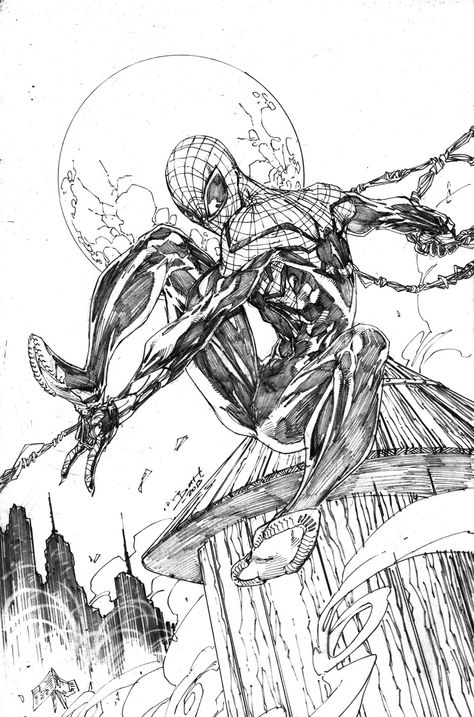 Brett Booth - Google Search Marvel Comic Reference, Spider Man Illustration, Sketch Structure, Comic Outline, Spider Society, Superhero Sketches, Superior Spider Man, Brett Booth, Comic Sketch