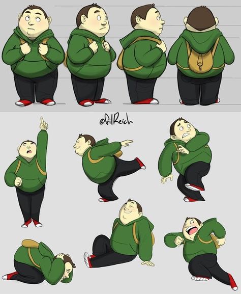 Fat Character Design, Fat Cartoon Characters, Fat Cartoon, Nerdy Kid, Fat Character, رسم كاريكاتير, Character Turnaround, Design Sheet, Kids Cartoon Characters