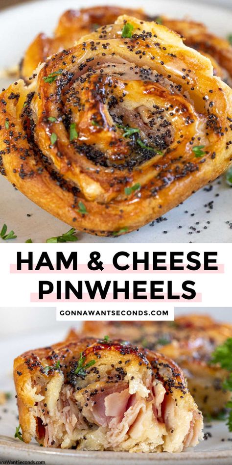 Brunch Parties, Ham And Cheese Pinwheels, Cheese Pinwheels, Pinwheel Appetizers, Pinwheel Recipes, Crescent Roll Recipes, Party Appetizers, Flaky Pastry, Party Food Appetizers