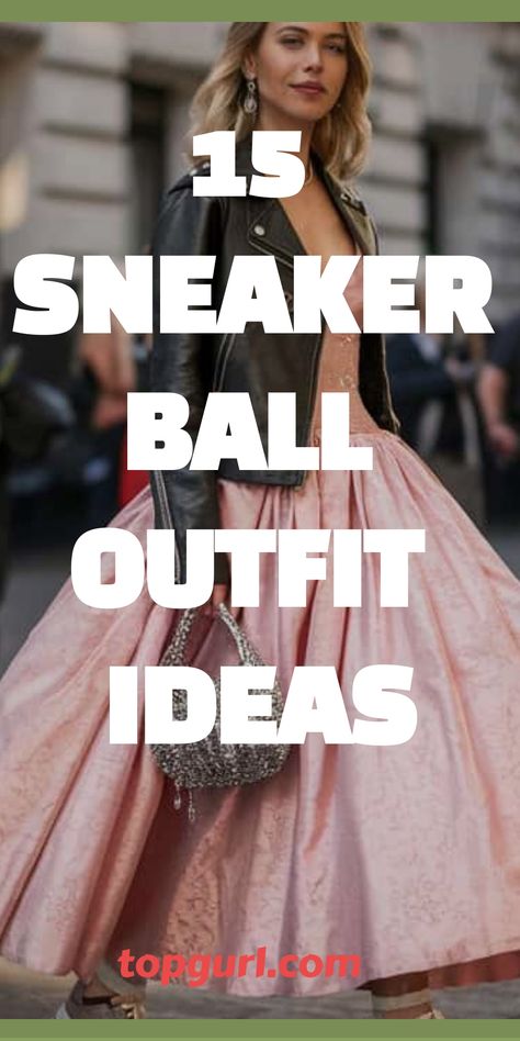 15 Killer Sneaker Ball Outfit Ideas That’ll Have You Turning Heads Ball Gowns With Sneakers, Cocktails And Kicks Outfit, Dress Up With Sneakers Women, Black Dress And Jordans Outfit, Ball Party Outfit, Fancy Dress And Sneakers, Ball Gown And Sneakers Outfit, Sneaker Party Outfits Women, New Years Sneaker Outfit