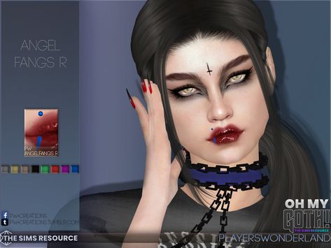 Fangs Piercing, Angel Fangs, Lower Lip Piercing, Goth Angel, Traditional Goth, Double Nose Piercing, Fossil Earrings, Sims 4 Piercings, Sims 4 Teen