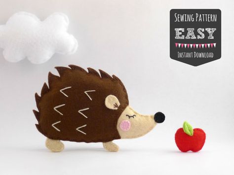 Hedgehog Pattern  Felt Sewing Pattern  Hedgehog by MaisieMooNZ Hedgehog Diy, Felt Hedgehog, Sewing Pattern For Beginners, Hedgehog Pattern, Hedgehog Ornament, Felt Animal Pattern, Woodland Mobile, Baby Mobil, Felt Creations