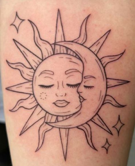 Sun And Moon Kissing Tattoo, Sun And Moon Kissing, Kissing Tattoo, Moon Tattoo Meaning, Sun And Moon Tattoo, Sun Tattoo, Tattoo Meaning, Sun And Moon, Moon Tattoo