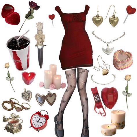 Dark Lovecore Outfit, Ahs Inspired Outfits, Grunge Red Outfit, Devilcore Aesthetic Outfit, Red Rose Outfit, Vampirecore Outfits, Lizzie Hearts, Downtown Outfits, Alt Fashion