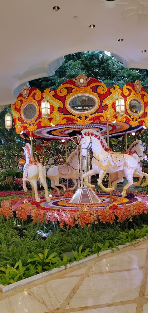 The flower carousel at the wynn hotel in Las Vegas Las Vegas Wynn, Wynn Hotel Las Vegas, The Wynn Las Vegas, Hotel Flowers, Wynn Las Vegas, Las Vegas Hotels, Animal Kingdom, Carousel, Las Vegas