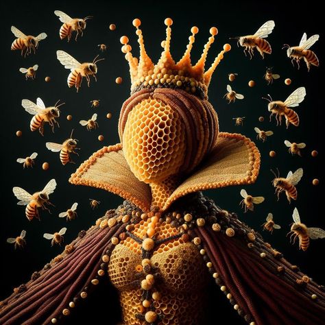 Queen Bee Honey Bee Queen, Queen Bee Aesthetic, Bee Hive Art, Bee Symbolism, Bee Witch, Queen Bee Art, Bee Magic, Bee Dance, Honeycomb Art