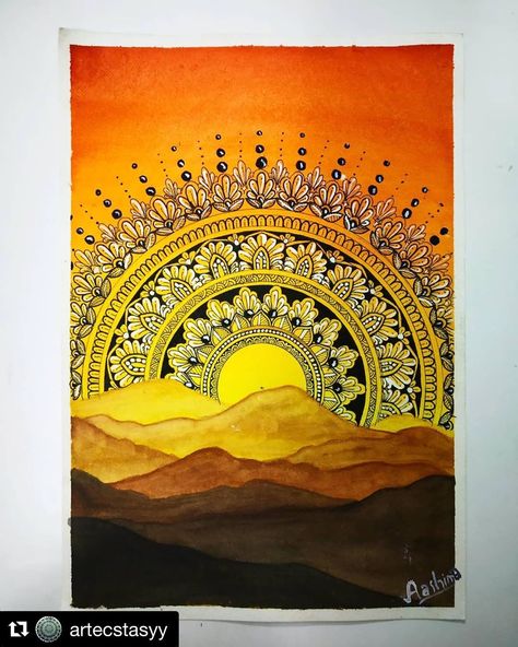 Mandala Drawing Ideas Creative Beautiful, Sunset Mandala, Mandala Rainbow, Mandala Drawings, Doodle Girl, Henna Hand, Tattoo Mandala, Rainbow Mandala, Boho Art Drawings