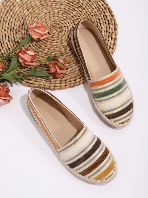 Cute Flat Shoes, Flat Shoes White, Funky Accessories, Striped Espadrilles, Espadrille Flats, Flats For Women, Cute Flats, Cheap Shoes, Flat Espadrilles