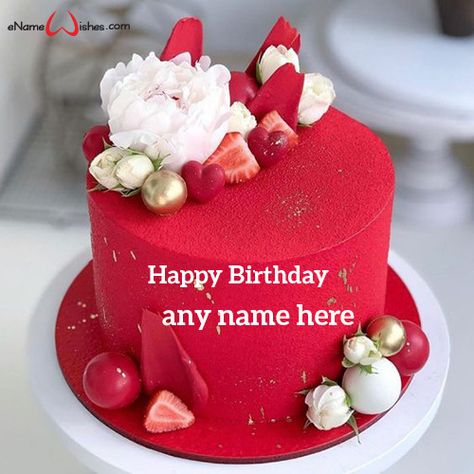 Red Velvet Birthday Cake Design with Name Edit Name Cakes Birthday, Happy Birthday Cake With Name Edit, Happy Birthday Cakes For Women, Cake Name Edit, Birthday Cake With Name Edit, Velvet Birthday Cake, Name On Cake, Red Velvet Birthday, Red Velvet Birthday Cake