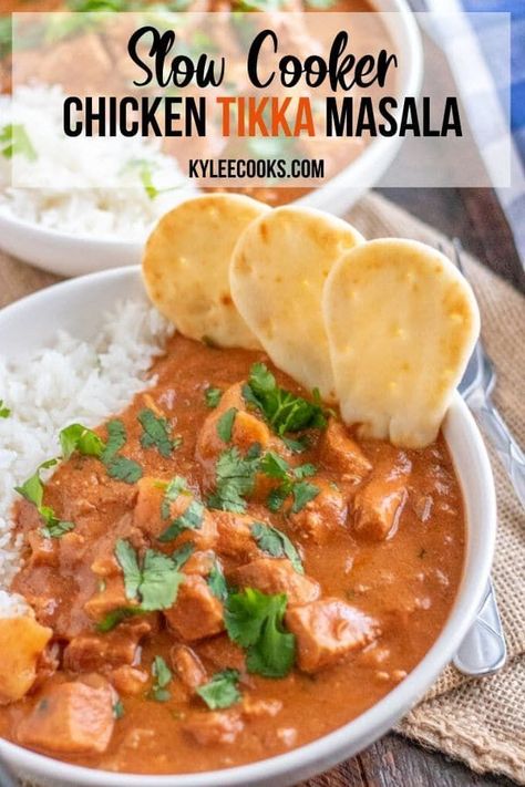 Delicious Indian inspired chicken tikka masala in the crockpot is a winner! Set and forget, except for the delicious smells coming from your kitchen! #chicken #curry #indianfood #slowcooker #crockpot #kyleecooks Slow Cooker Chicken Tikka Masala, Poulet Tikka Masala, Chicken Tikka Masala, Chicken Tikka, Indian Inspired, Crock Pot Cooking, Tikka Masala, Chicken Curry, Idee Pasto Sano