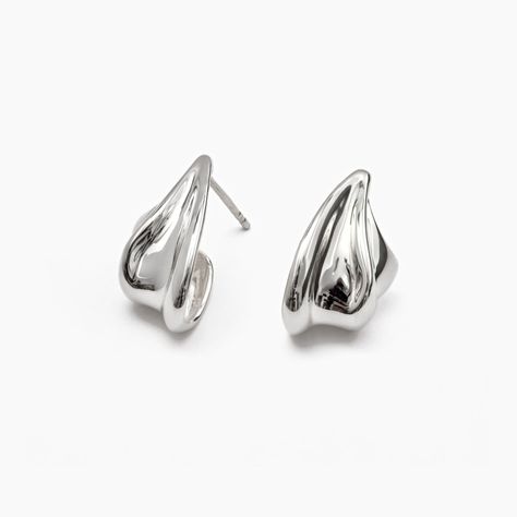 silver stud earrings Organic Shape Earrings, Change Drawing, Sculptural Earrings, Wave Earrings, Statement Stud Earrings, Sea Jewelry, Ebb And Flow, Silver Statement Earrings, Organic Jewelry