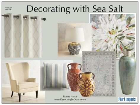 How To Decorate Using Sea Salt by Sherwin Williams – Decorating by Donna • Intuitive Color Expert Sea Salt Bedroom Decor, Sea Salt Bedroom Ideas, Sw Sea Salt, Sea Salt Paint, Sea Salt Sherwin Williams, Salt Room, Sherwin Williams Colors, Design Boards, Living Room Design Ideas