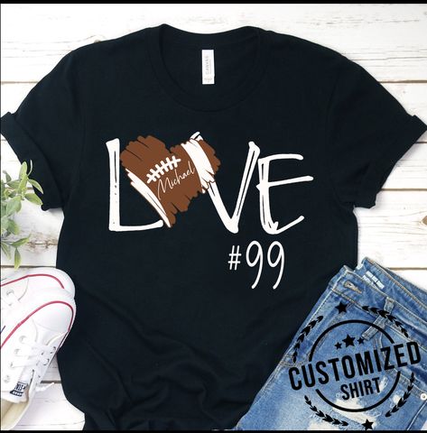 Football Mom Shirts Ideas, T Shirt Name, Football Shirt Designs, Personalized T Shirt, Football Cheer, Sports Mom Shirts, Love Football, Football Mom Shirts, Mom Love