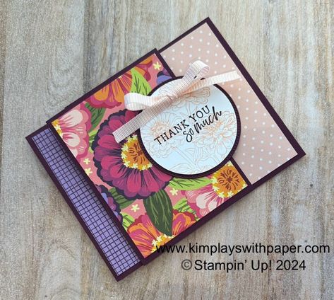 Flowering Zinnia Book Binding Z Fold - Kim Plays with Paper Joy Fold Card, Fun Folds, Thanks Card, Stamp Projects, Card Making Tutorials, Fancy Fold Cards, Fun Fold Cards, Book Binding, Stamping Up