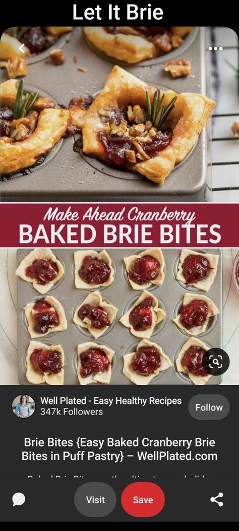 https://www.wellplated.com/brie-bites/ Apricot Pepper Jelly, Cranberry Pastry, Puff Pastry Brie, Pastry Brie, Baked Brie Bites, Easy Baked Brie, Cranberry Appetizer, Pastry Bites, Cranberry Baking