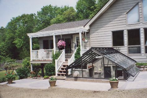 Greenhouse Addition, Attached Greenhouse, Underground Greenhouse, Greenhouse Design, Conservatory Greenhouse, Basement Entrance, Best Greenhouse, Basement Doors, Sun Rooms