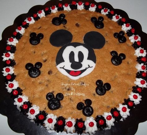 Disney Themed Cakes, Cookie Cake Designs, Mickey Mouse Cookies, Frosted Cookies, Cookie Cake Birthday, Chocolate Chip Cookie Cake, Cookie Cakes, Giant Cookie, Big Cookie