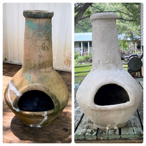 Chiminea Ideas, Clay Chiminea, Paint Clay, Liquid Nails, Back Together, Garden Crafts, Bird House, Home Projects, Outdoor Living