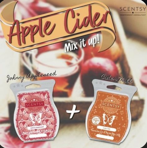 Add 1 cube of each Scentsy fragrance, Johnny Appleseed + Cidar Mill, to create an all new aromatic experience! #mixitup #scents #fall2021 #scentsylife Scentsy Combinations, Scentsy Combos, Scentsy Mixers, Scentsy Sample Ideas, Scentsy Mixology, Scentsy Recipes, Scentsy Marketing, Best Wax Melts, Scentsy Fall