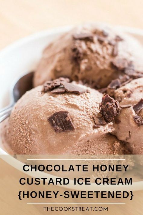 Delicious creamy and smooth honey-sweetened chocolate custard ice cream. #TheCooksTreat #HoneySweetened #homemadeicecream #icecream #yum Recipe Using Honey, Sugar Free Ice Cream, Best Homemade Ice Cream, Ice Cream Recipes Machine, Ice Cream Smoothie, Chocolate Honey, Custard Ice Cream, Honey Ice Cream, Chocolate Ice Cream Recipe