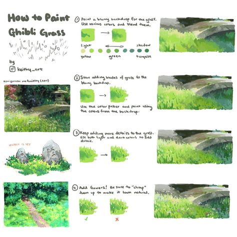 Right, as we missed #SkillUpSunday while we were away, today is #SkillUpTuesday! Our first feature tutorial is on PAINTING GRASS in the GHIBLI STYLE by the very excellent STARFUR12 on Instagram (No Twitter account I could find)! #gamedev #animationdev #conceptart #digitalpaintingpic.twitter.com/blJRDAa5xj Grass Tutorial, Painting Grass, Artist Tutorials, Grass Painting, Concept Art Tutorial, Digital Painting Techniques, Studio Ghibli Art, Ghibli Art, Digital Painting Tutorials