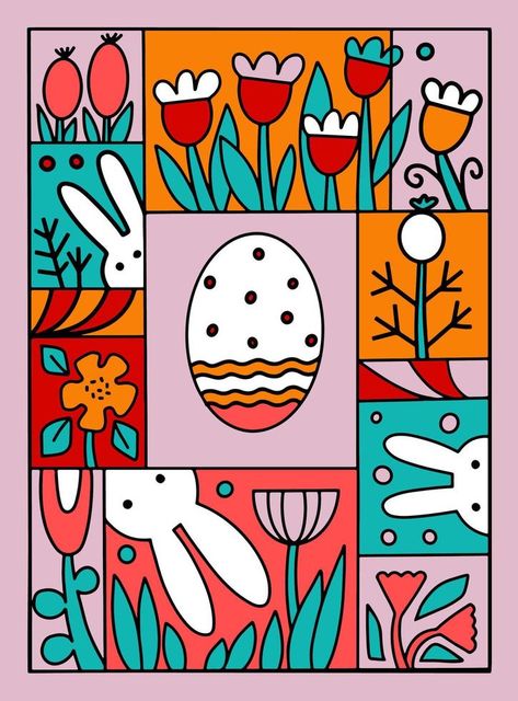 Happy Easter vector illustration concept with bunny, egg and flowers. Modern style graphic. Perfect for a social media post, egg hunt design, poster, cover or postcard. Easter Social Media Post Design, Easter Design Ideas, Easter Poster Design Graphics, Easter Illustration Design, Easter Bunny Illustration, Easter Poster Design, Easter Graphic Design, Easter Aesthetic, Easter Vector