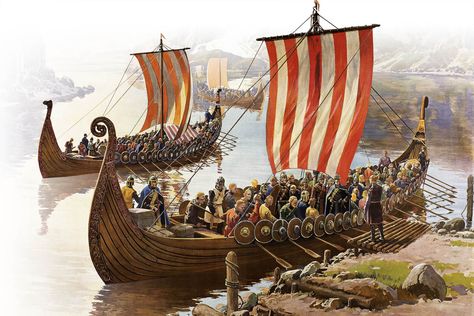 Many historians commonly associate the term “Viking” to the Scandinavian term viking, a word for “pirate.” The term is meant to reference oversea expeditions, and was used as a verb by the Scandinavian people for when the men traditionally took time out of their summers to go “a Viking.” While many would believe these expeditions entailed the raiding of monasteries and cities along the coast, many expeditions were actually with the goal of trade and enlisting as foreign mercenaries. Pirate Bedroom, Viking Images, Viking Ships, Navi A Vela, Germanic Tribes, Historical Illustration, Viking Life, Viking Culture, Viking Ship