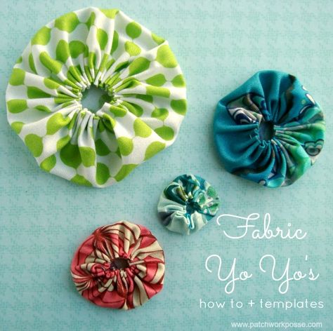 Learn how to make a fabric yo yo. Print off the free templates and follow the hand sewing instructions. Yo Yo Quilt, Printable Fabric, Yo-yos, Easy Sewing Projects, Fabric Projects, Sewing Techniques, Quilt Sewing, Fabric Scraps, Quilting Projects